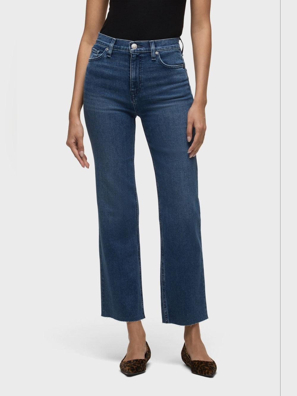 Hudson Remi High Rise Straight Crop Jeans Deep Dive Wash Size 29 Raw Hem